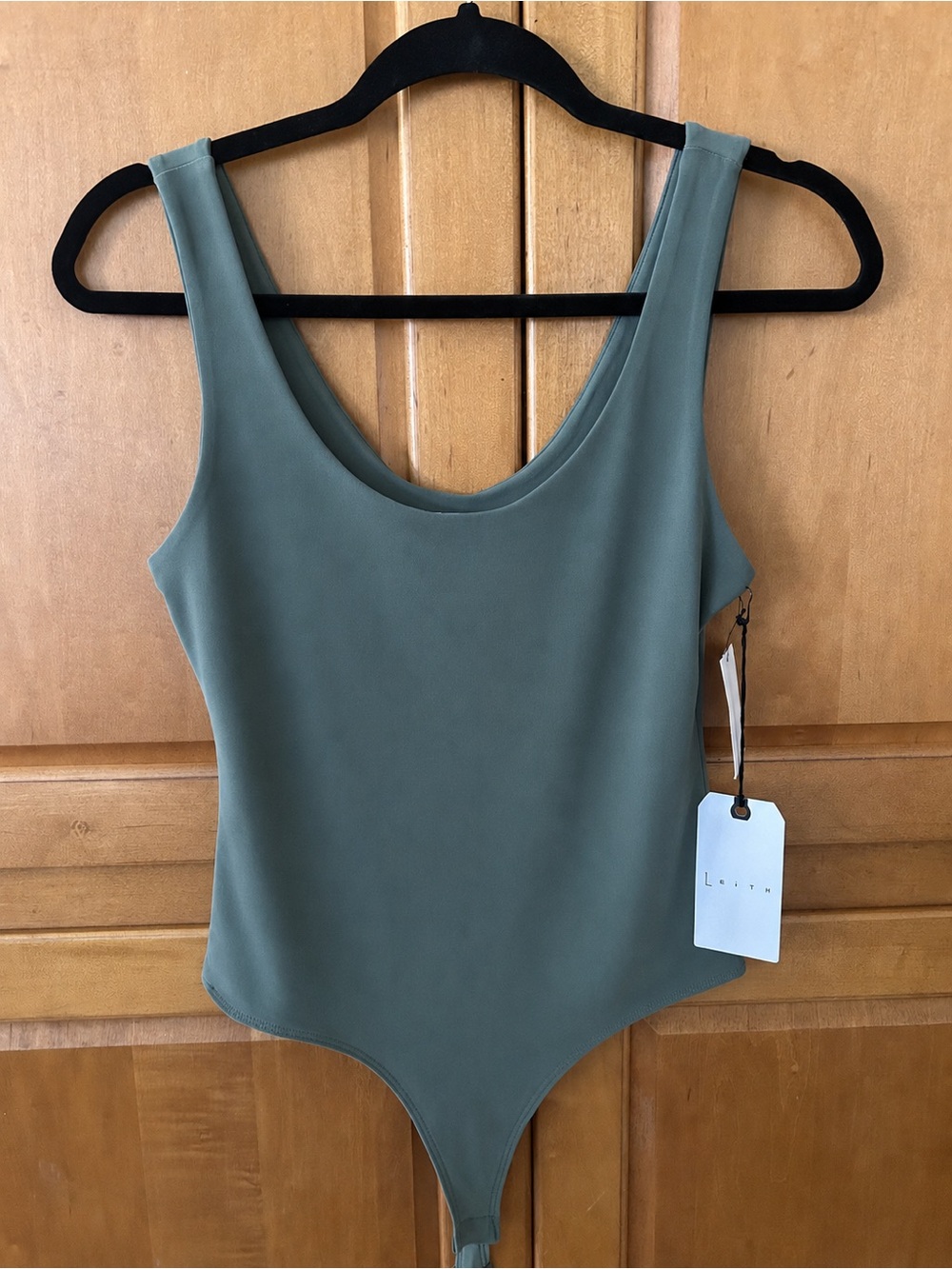 Leith Olive Green Scoop Neck One-Piece Swimsuit